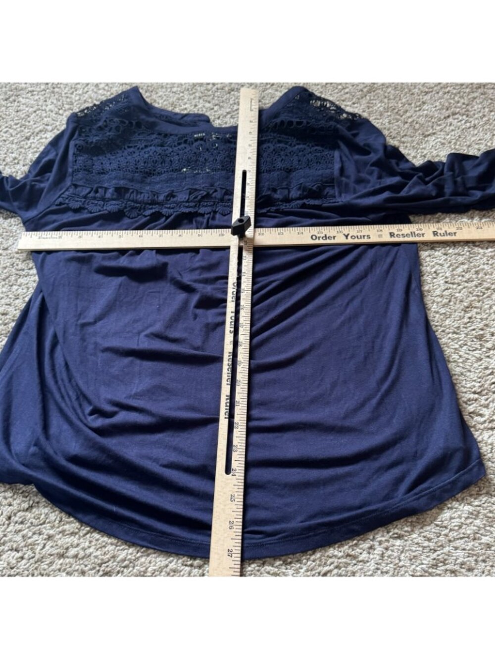 Daniel Rainn Tunic Top Women's Size L Indigo Crochet Lace Yoke Button Front NEW - Picture 6 of 8
